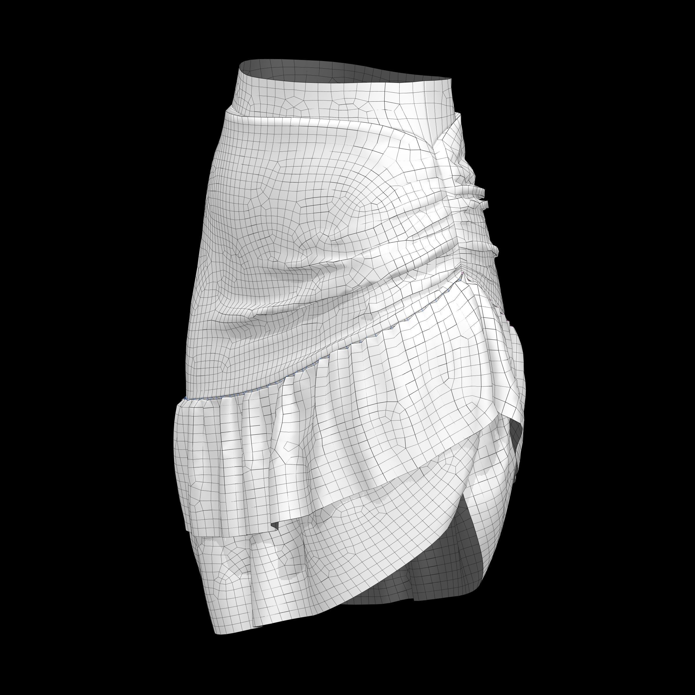 skirt ruffled mini in maroon 3D model_8