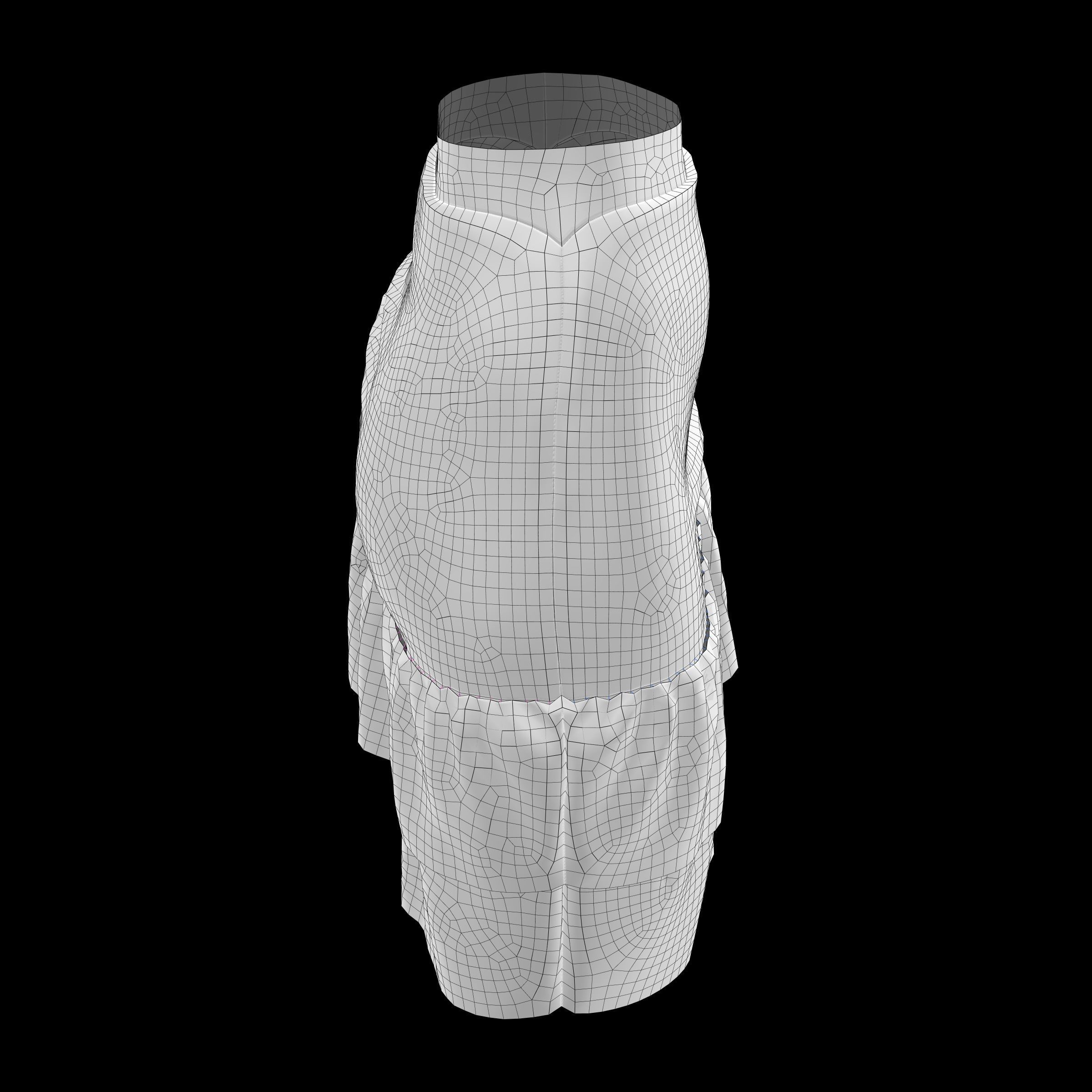 skirt ruffled mini in maroon 3D model_6