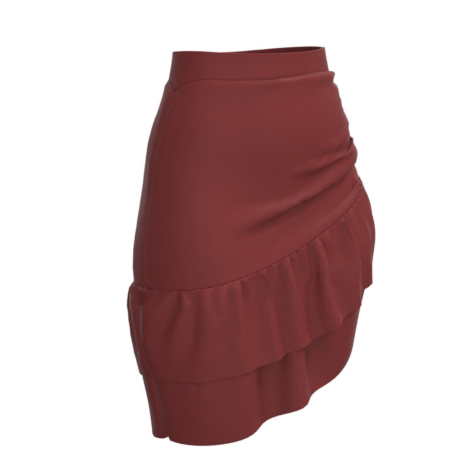 skirt ruffled mini in maroon 3D model_17