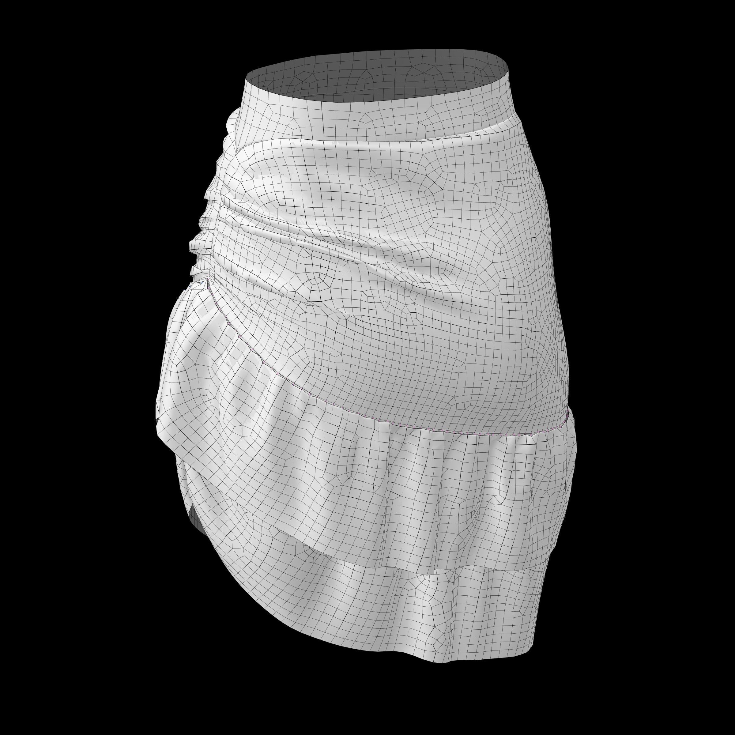 skirt ruffled mini in maroon 3D model_10