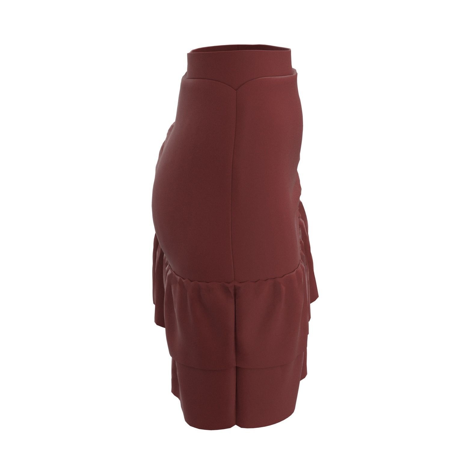 skirt ruffled mini in maroon 3D model_18