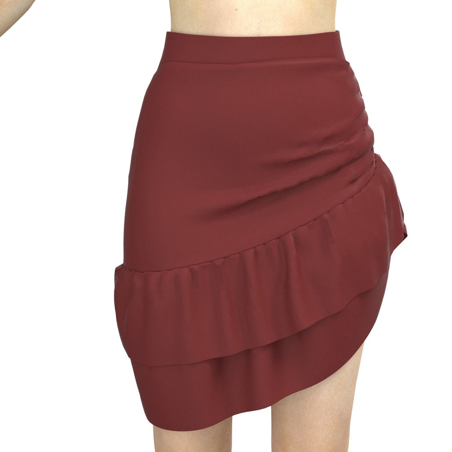 skirt ruffled mini in maroon 3D model_19