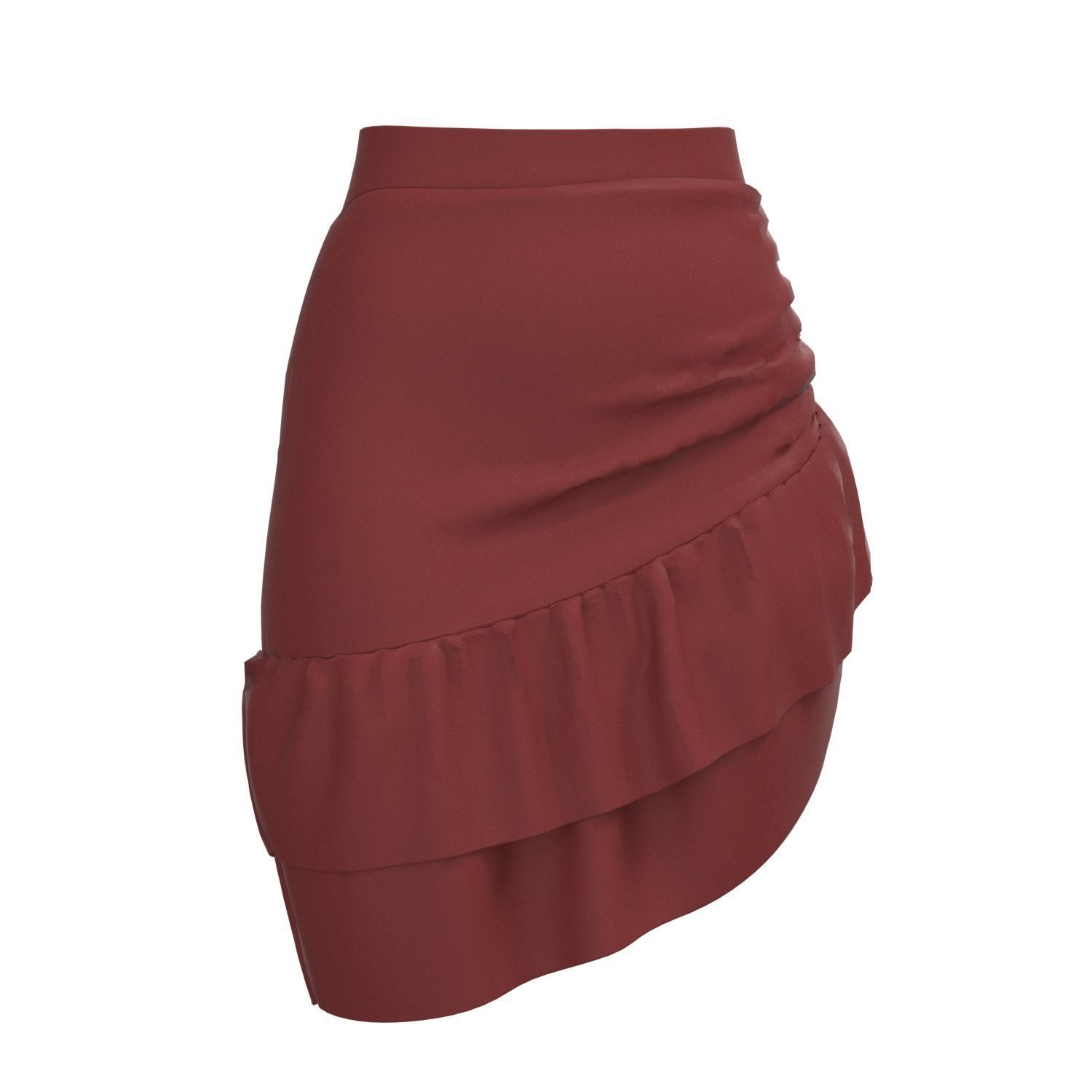 skirt ruffled mini in maroon 3D model_3