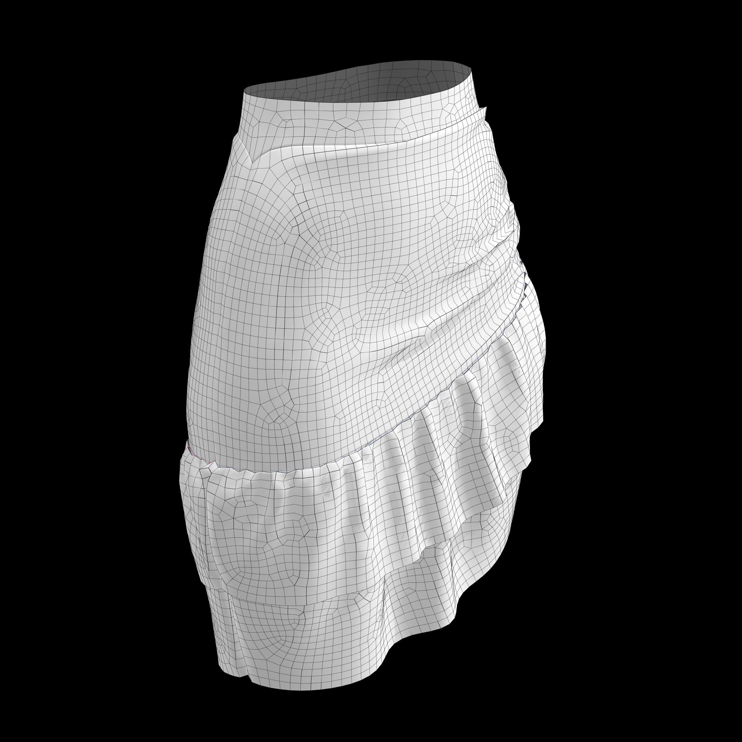 skirt ruffled mini in maroon 3D model_12