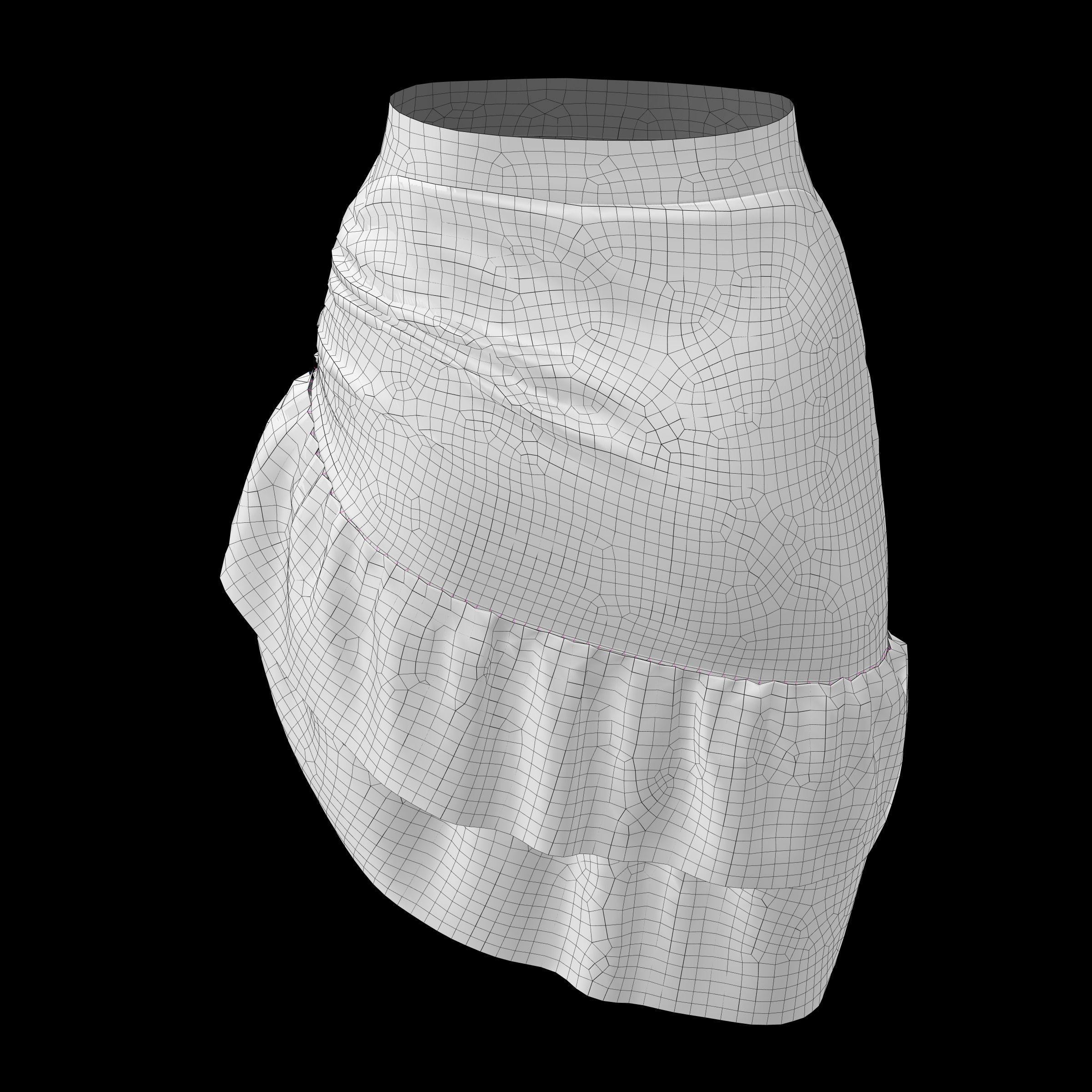 skirt ruffled mini in maroon 3D model_14