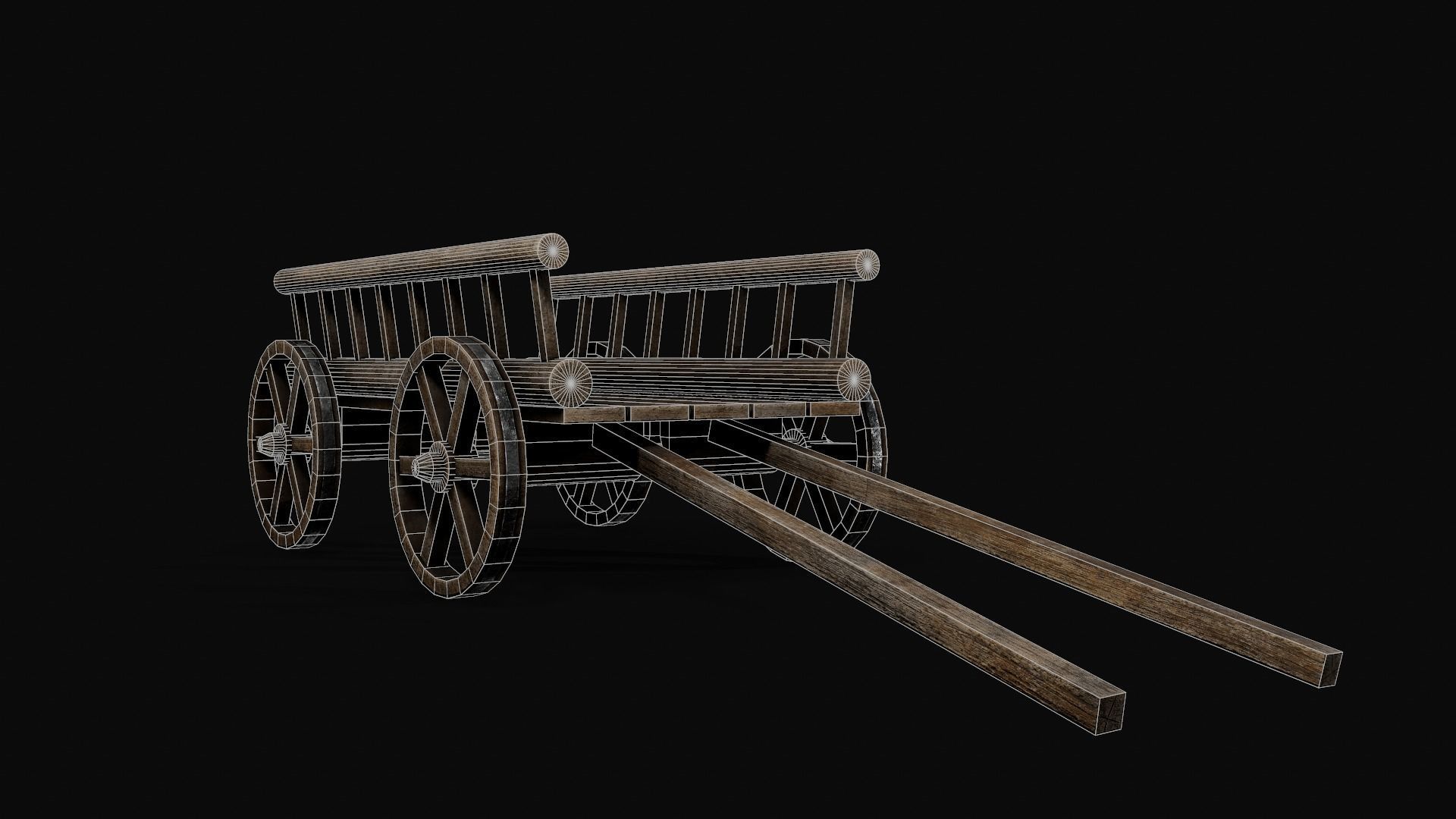 PBR Medieval cart Low-poly 3D model_2