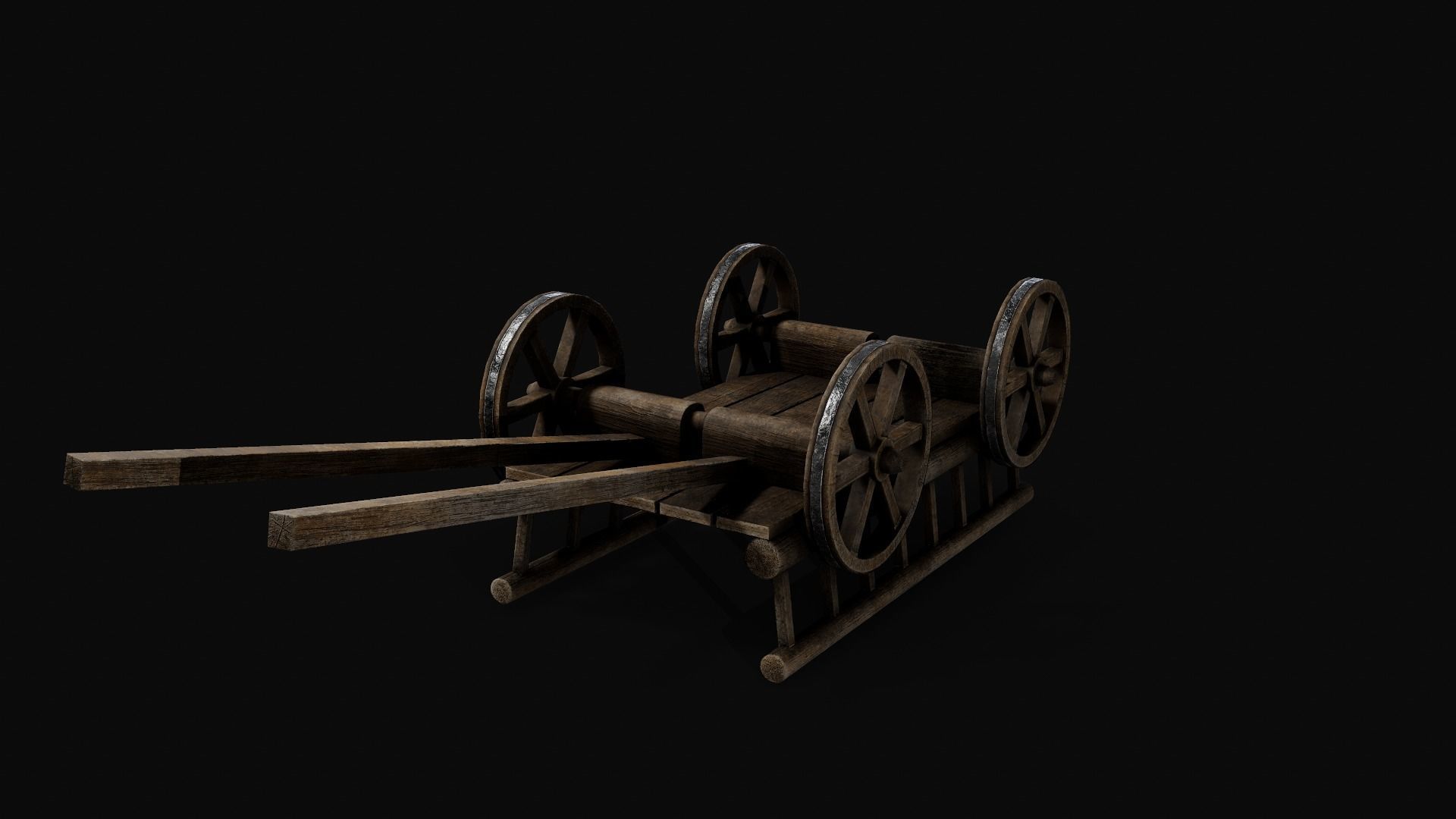 PBR Medieval cart Low-poly 3D model_6