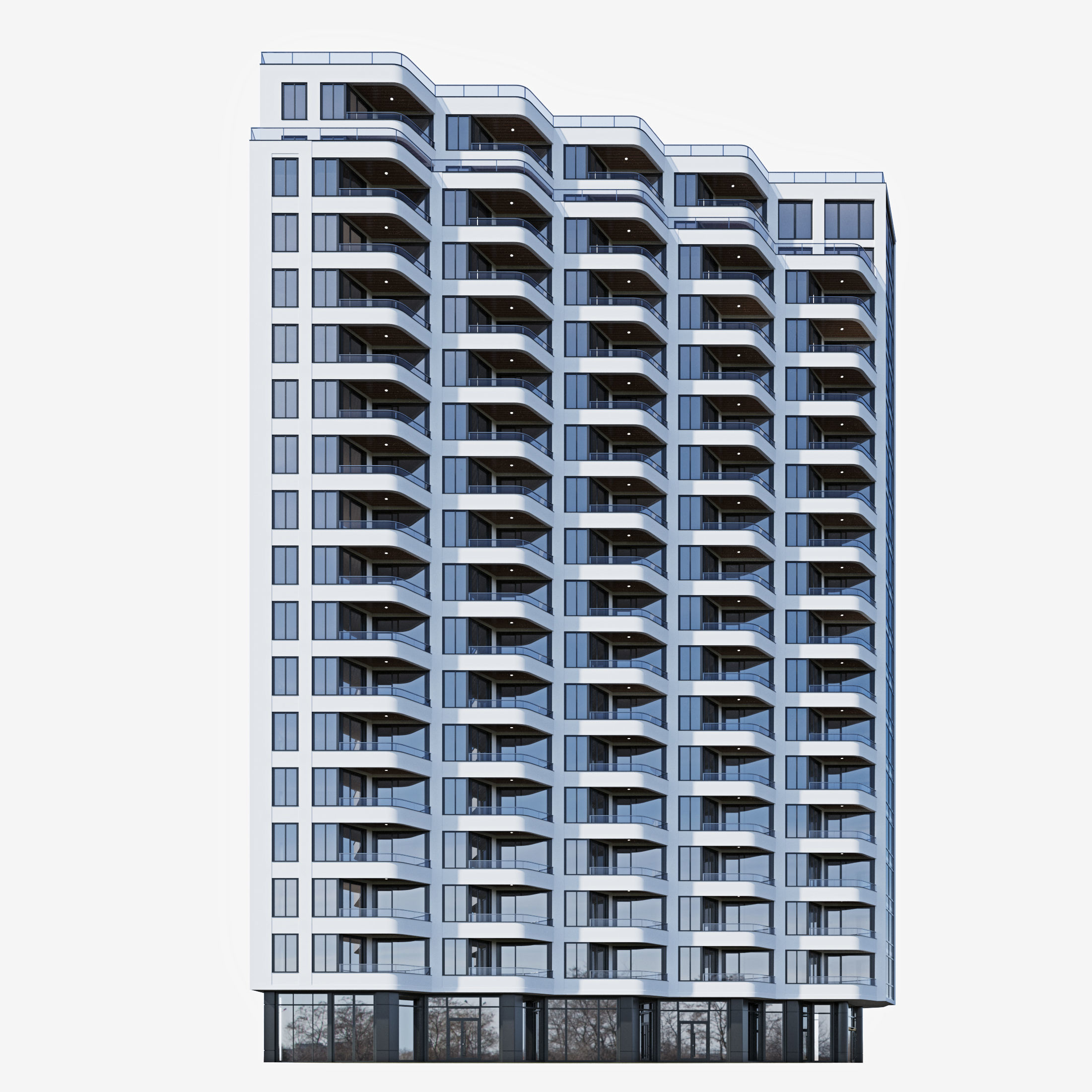 Modern residential building 13 3D model_4