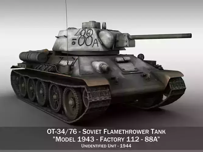 OT-34-76 - Soviet Flamethrower Tank - 88A 3D model