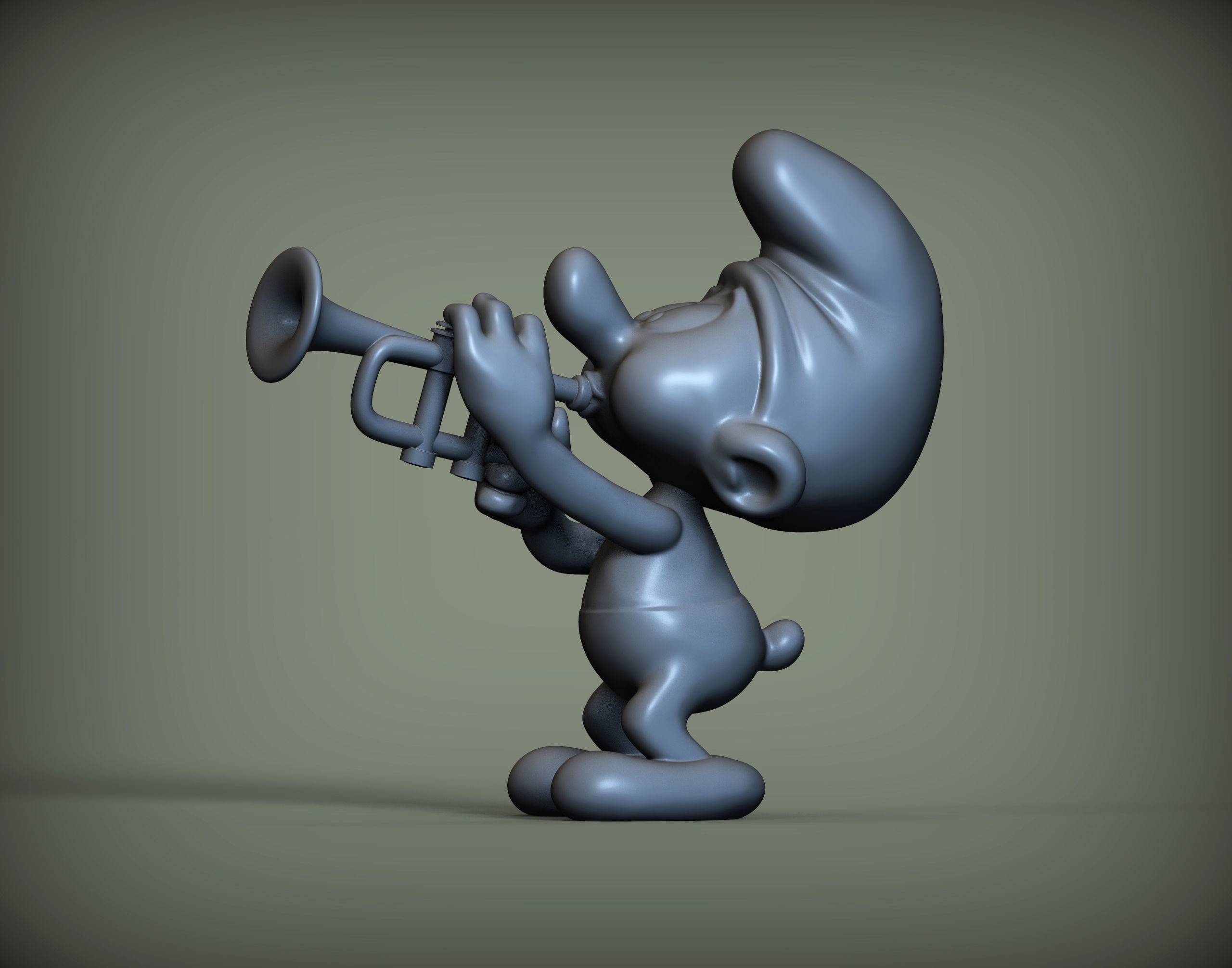 smurf with trumpet 3D print model_1