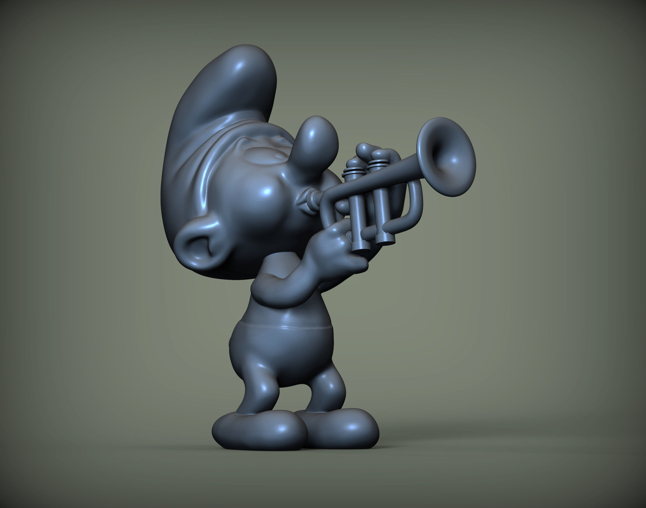 smurf with trumpet 3D print model_2
