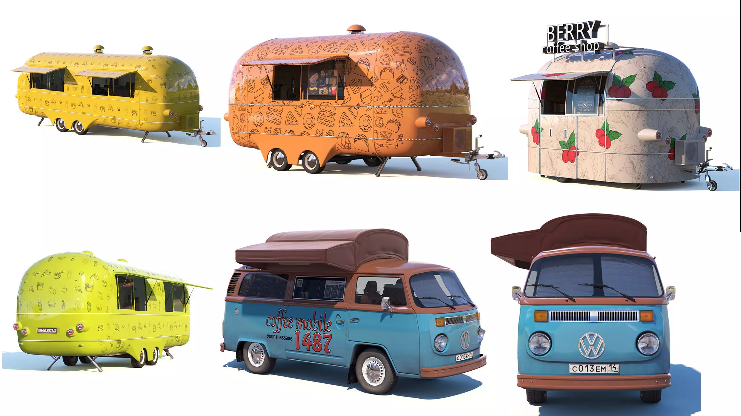 Street food and coffee  trucks 3D Model Collection_0