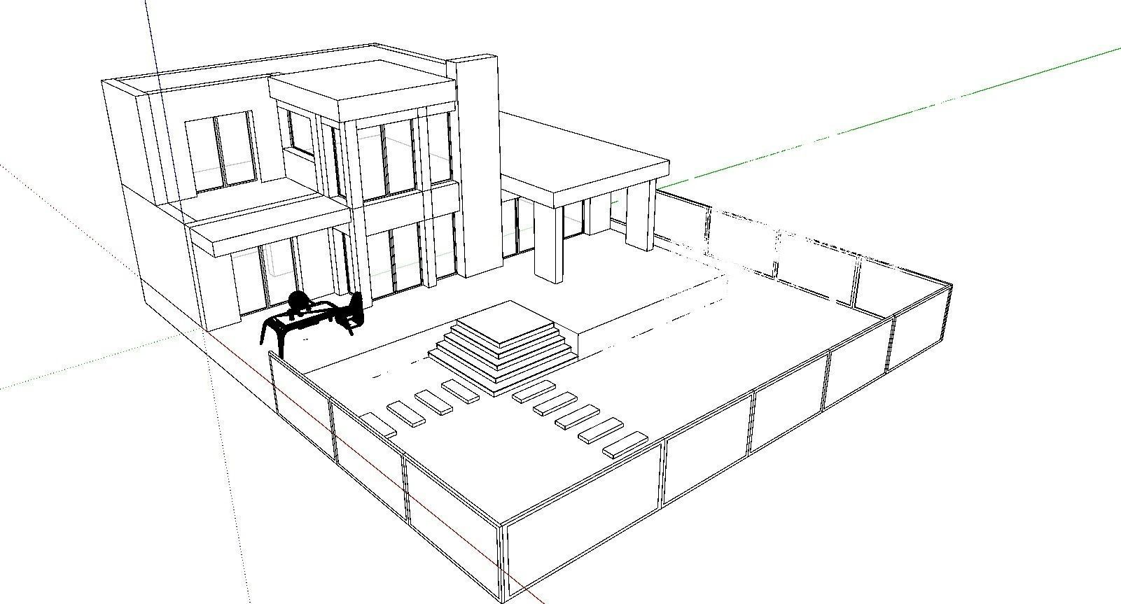 House modern with grass and flowers 3D model_3