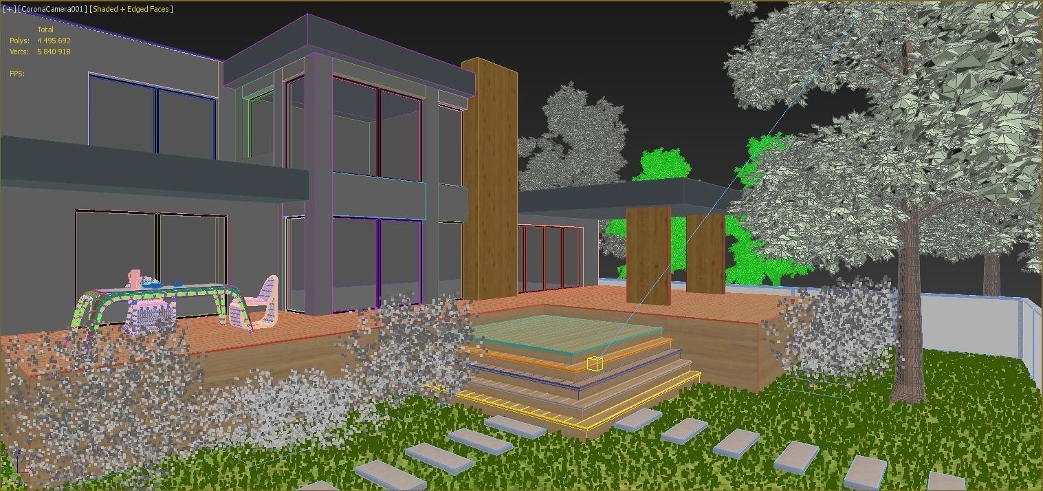 House modern with grass and flowers 3D model_1