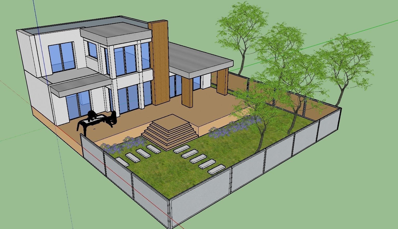 House modern with grass and flowers 3D model_2