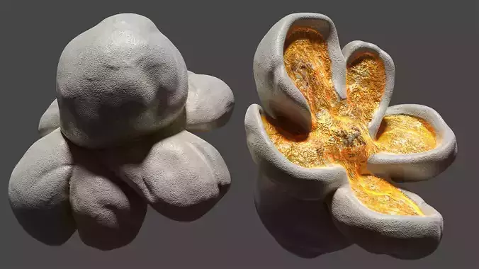 Popcorn two sculptures with flower in middle Low-poly 3D model