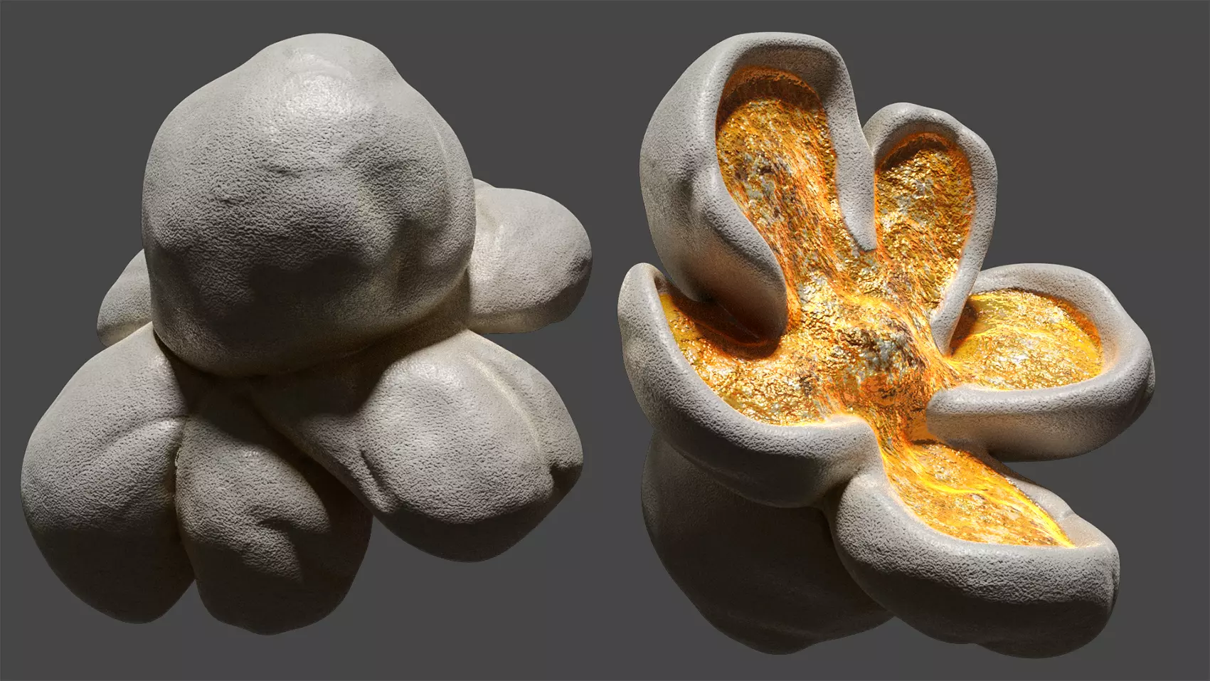 Popcorn two sculptures with flower in middle Low-poly 3D model_0