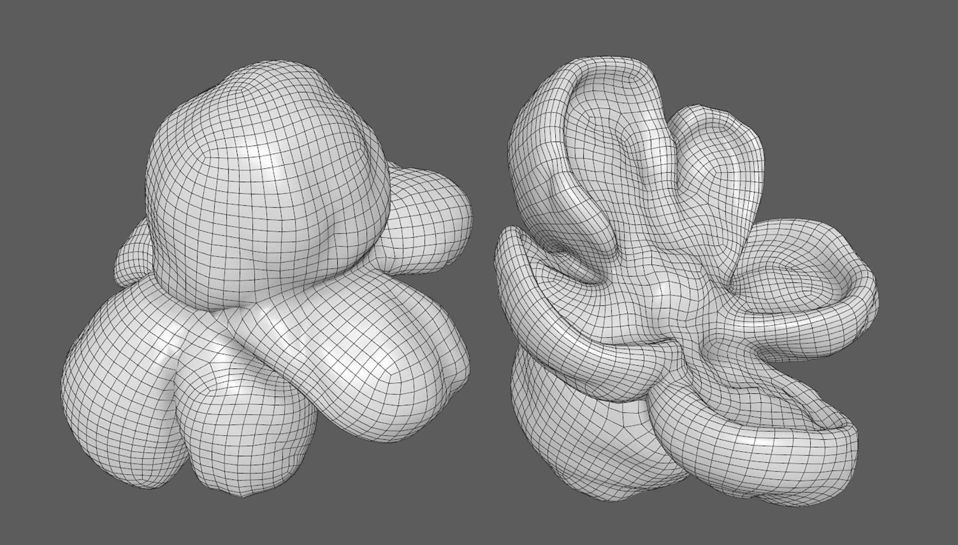 Popcorn two sculptures with flower in middle Low-poly 3D model_3