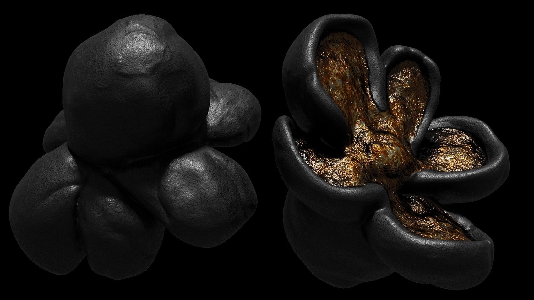 Popcorn two sculptures with flower in middle Low-poly 3D model_2