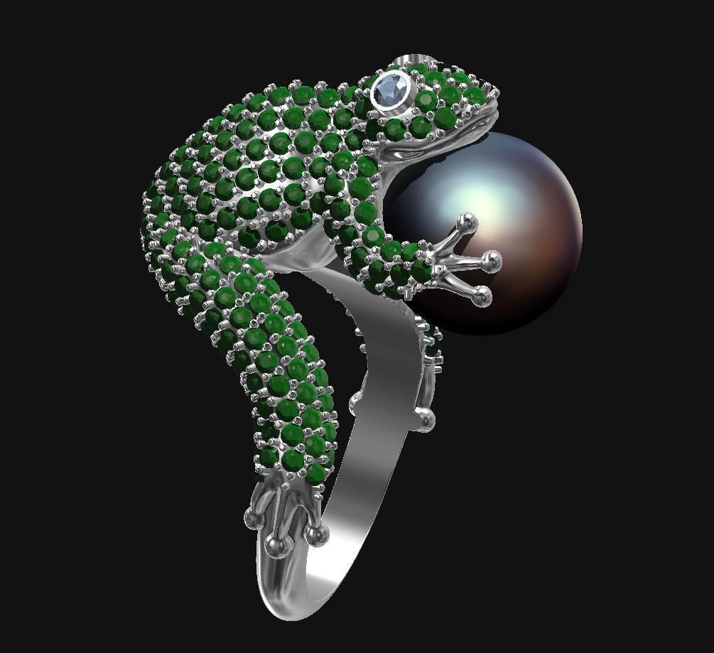 Frog with pearl Ring 3D print model_3