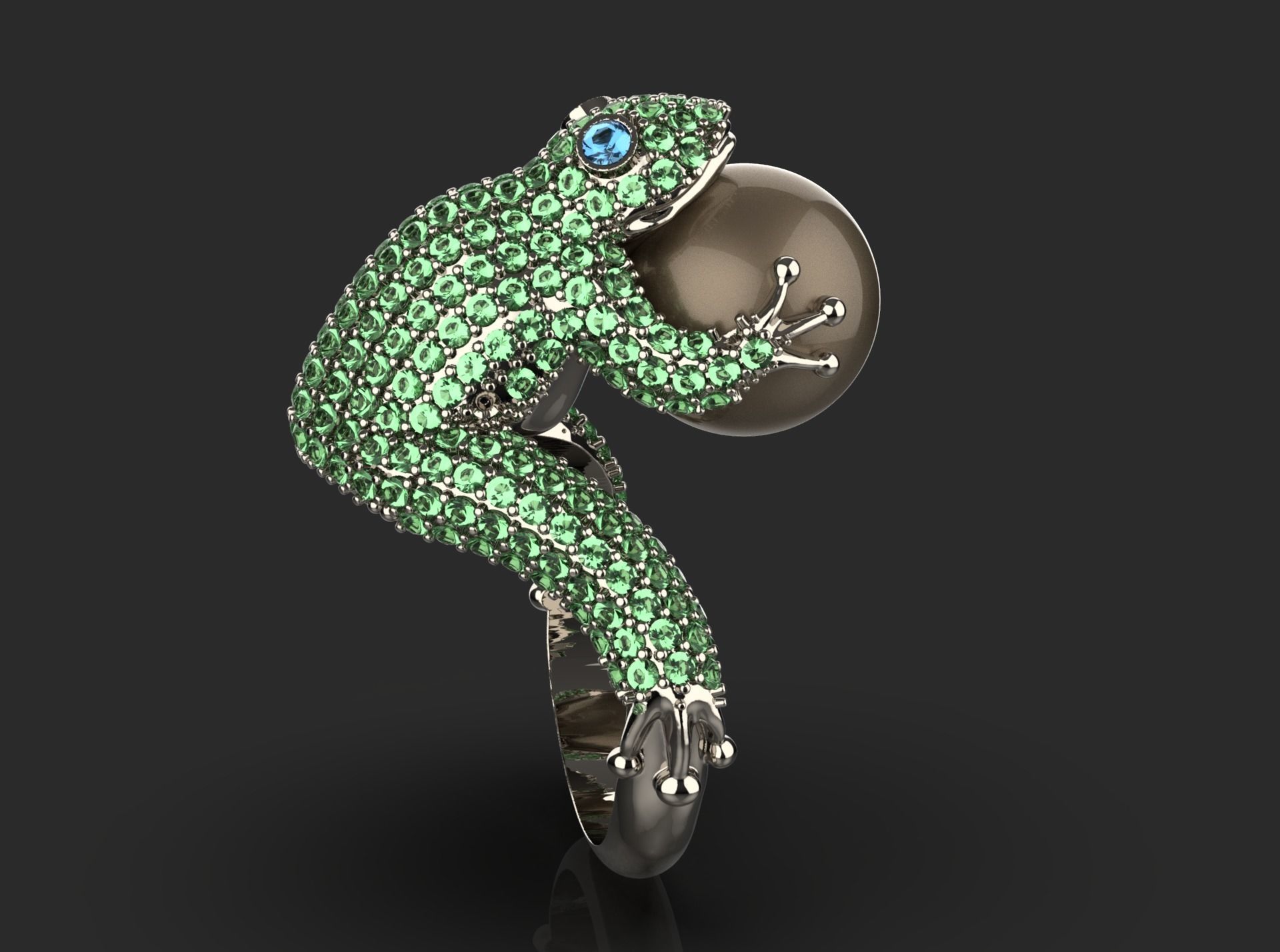 Frog with pearl Ring 3D print model_1