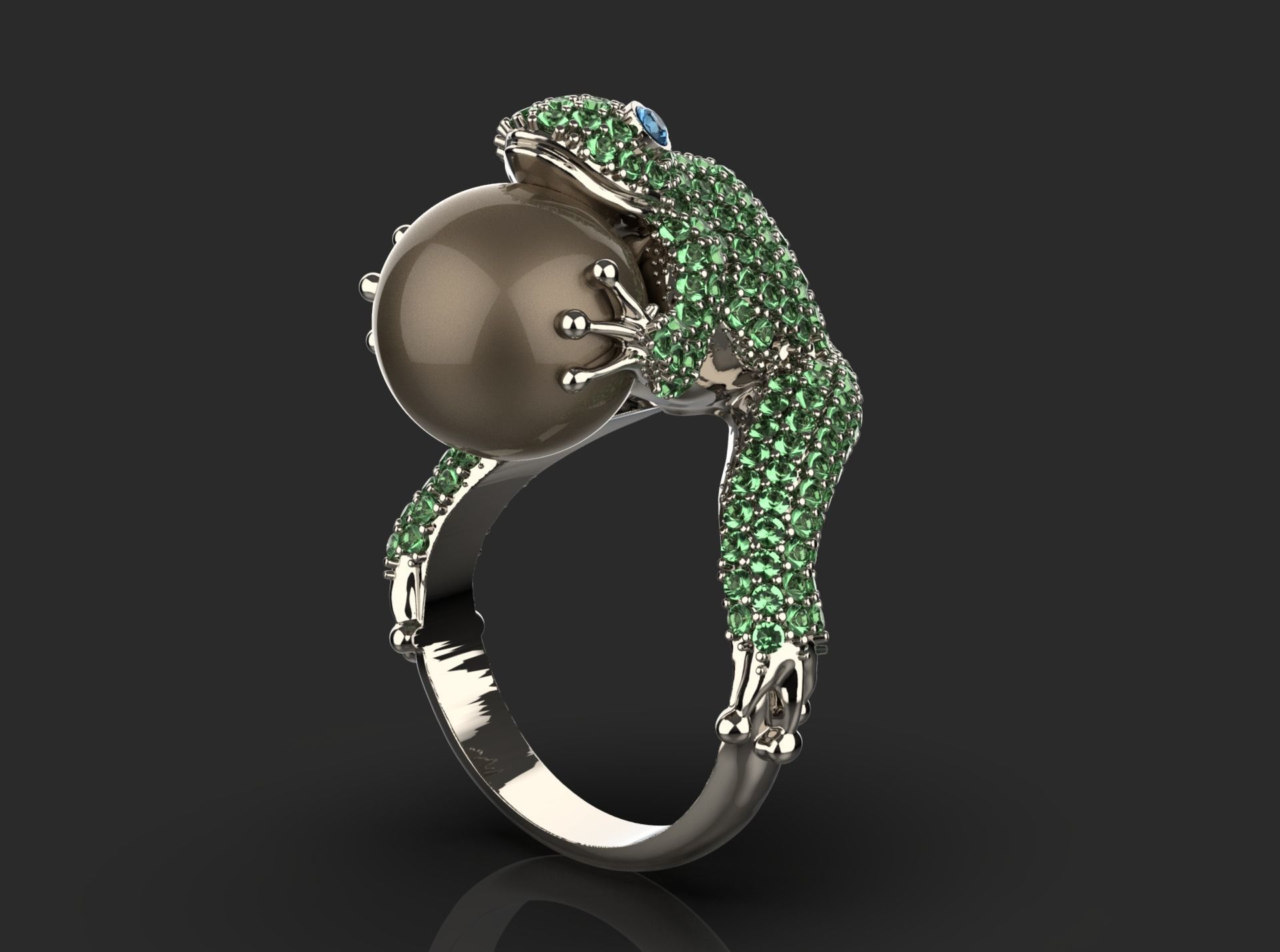 Frog with pearl Ring 3D print model_2