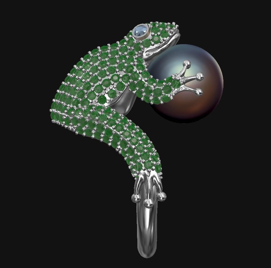 Frog with pearl Ring 3D print model_4