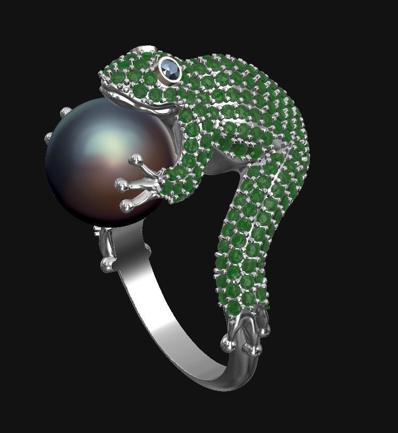 Frog with pearl Ring 3D print model_6