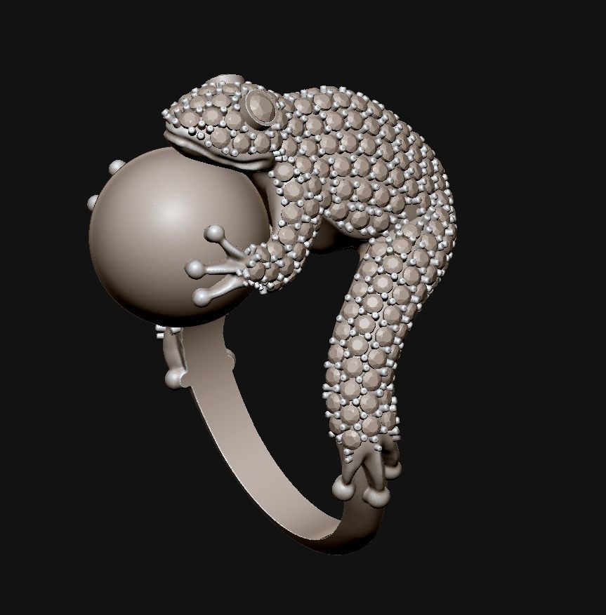Frog with pearl Ring 3D print model_7