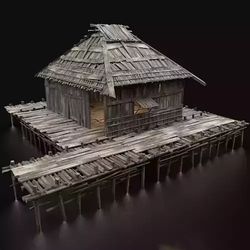 AAA SWAMP WETLAND FANTASY MEDIEVAL WOODEN TRIBE HOUSE HUT Low-poly 3D model