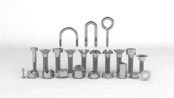 Hardware Pack- nuts and bolts 3D model