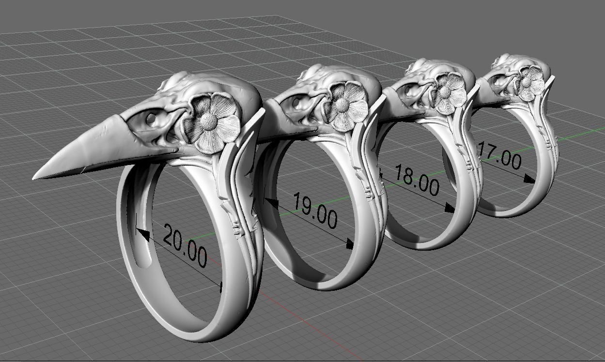 Skull crow ring 3D print model_7