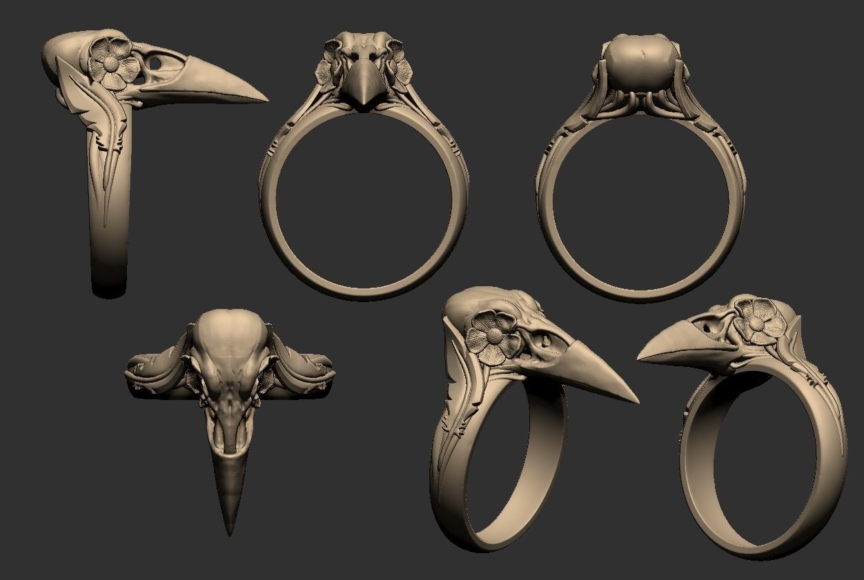 Skull crow ring 3D print model_5