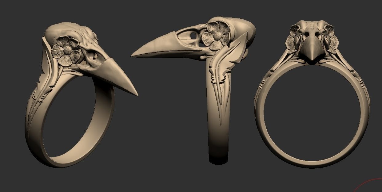 Skull crow ring 3D print model_3