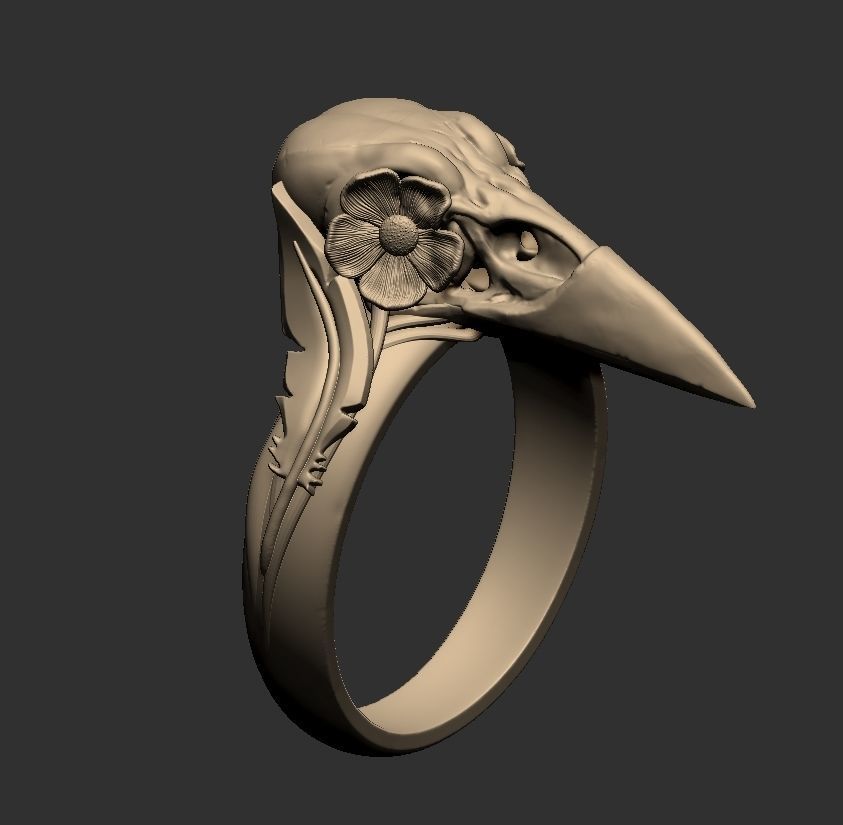 Skull crow ring 3D print model_4