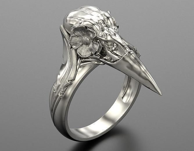 Skull crow ring 3D print model_1