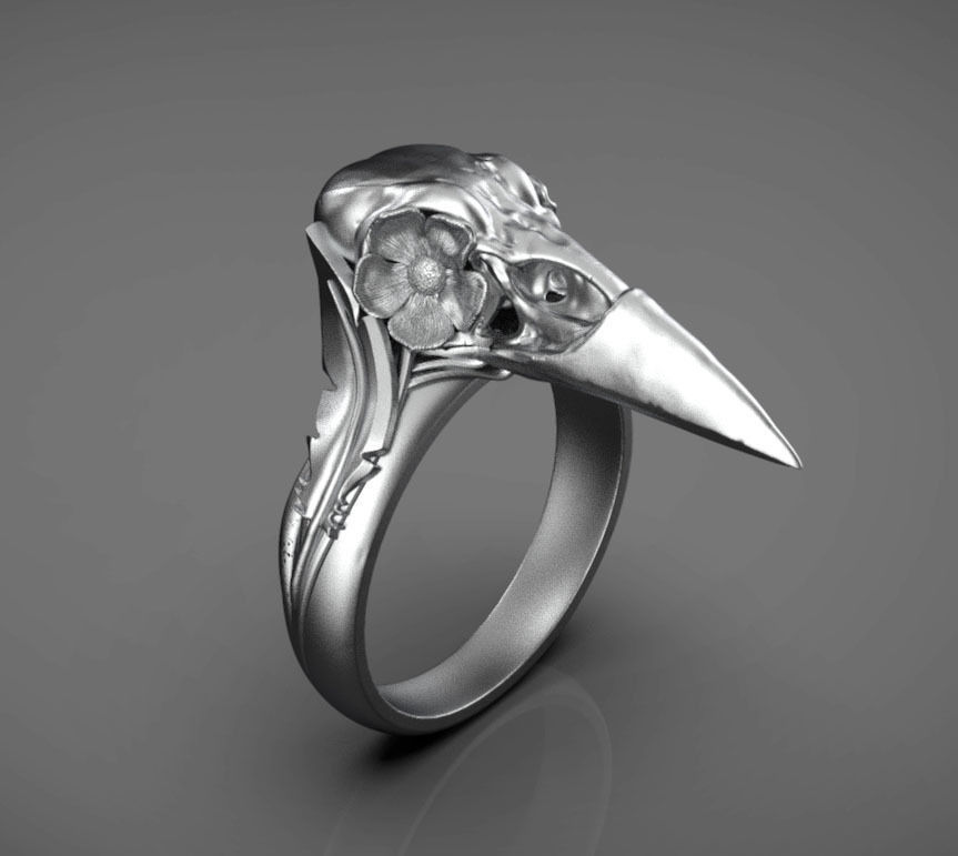 Skull crow ring 3D print model_2