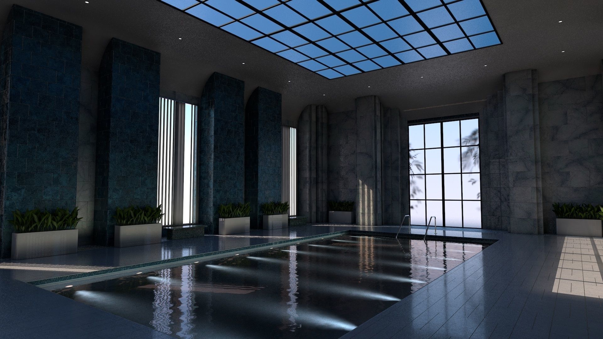 Luxury Resort Indoor Pool 3D model_2
