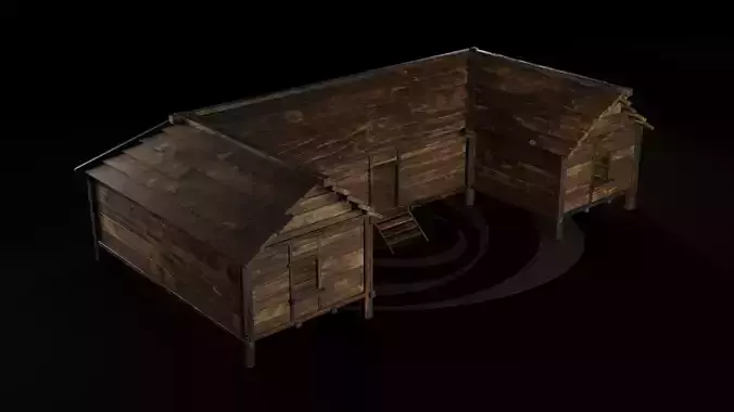 AAA Wooden Enterable Medieval Primal Thatched Cottage Hut 04 R Low-poly 3D model