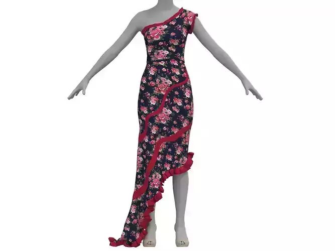 dress one-shoulder floral - navy