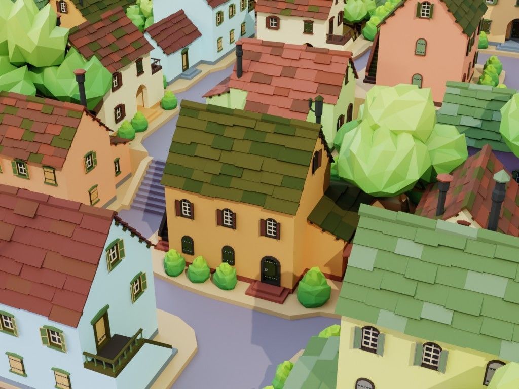 Low poly set of ancient houses Low-poly 3D model_3