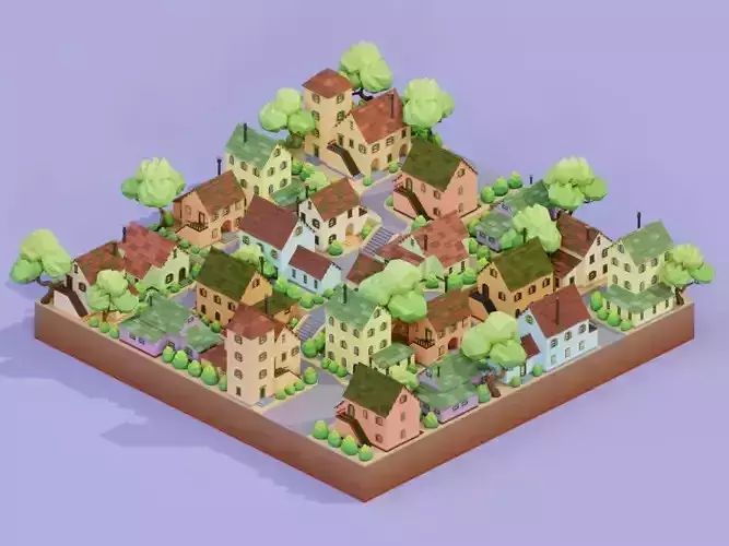 Low poly set of ancient houses Low-poly 3D model