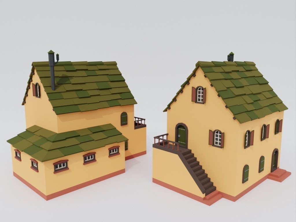 Low poly set of ancient houses Low-poly 3D model_8
