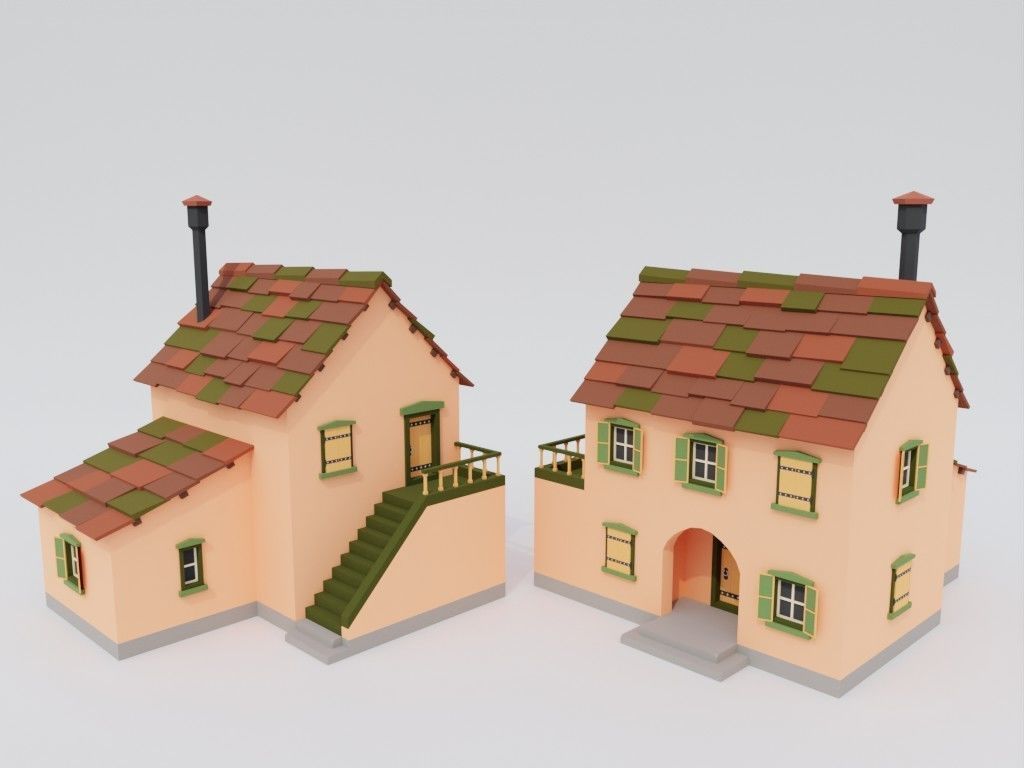 Low poly set of ancient houses Low-poly 3D model_16