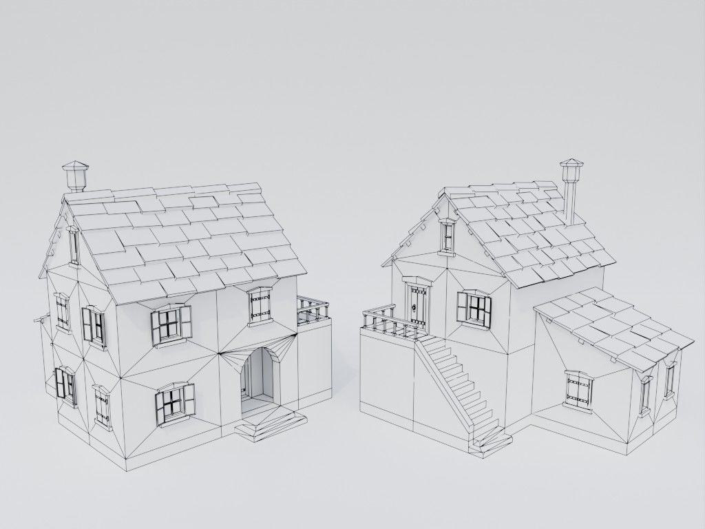 Low poly set of ancient houses Low-poly 3D model_7
