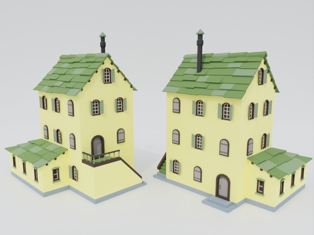 Low poly set of ancient houses Low-poly 3D model_18