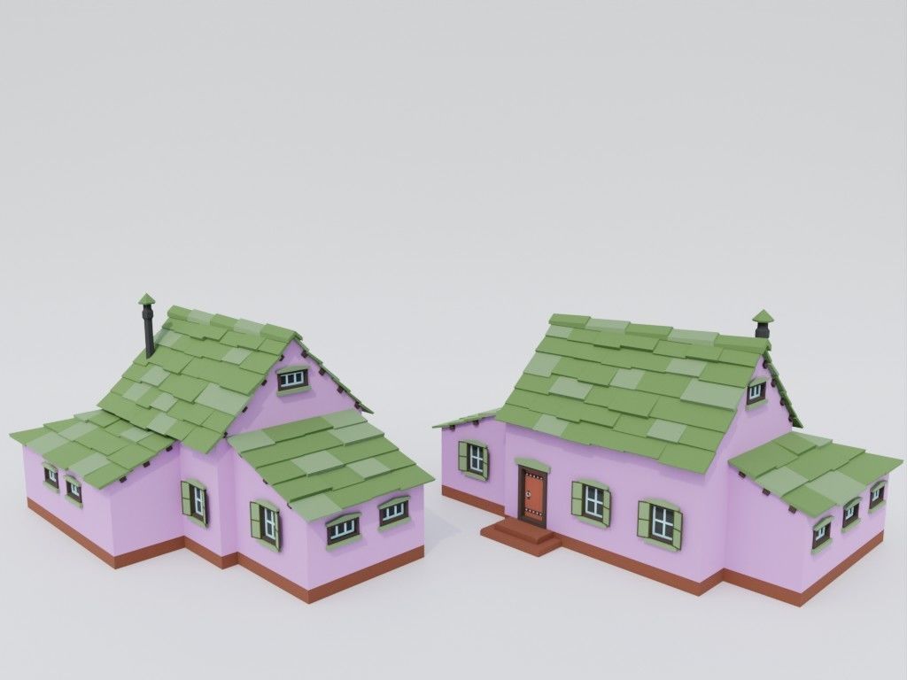 Low poly set of ancient houses Low-poly 3D model_14