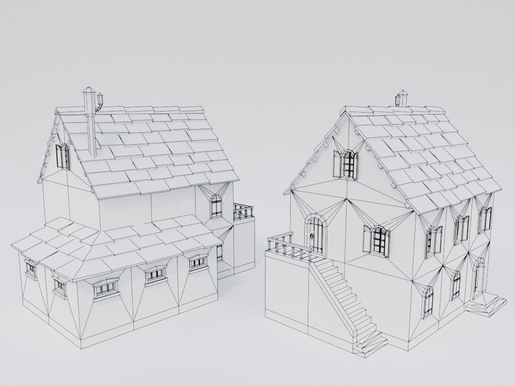 Low poly set of ancient houses Low-poly 3D model_9