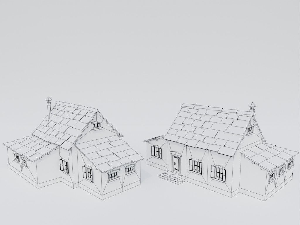 Low poly set of ancient houses Low-poly 3D model_15