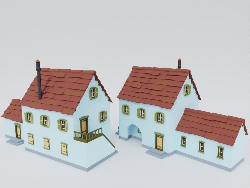 Low poly set of ancient houses Low-poly 3D model_10
